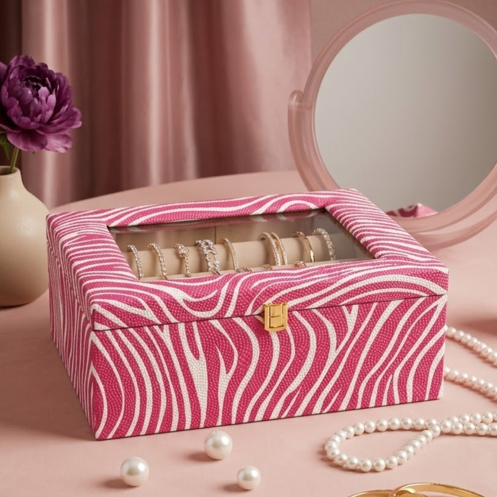 Luxury Bangle Storage Box with Mirror – Velvet Jewellery Organizer (30.48 × 30.48 × 12.70 cm)