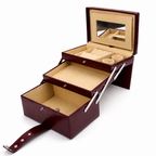 Luxury Cherry Red Crocodile Leather Jewellery Box with Mirror & Multi-Layer Organizer (25.91 × 18.29 × 18.54 cm)