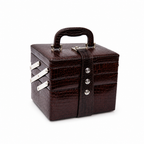 Luxury Brown Crocodile Leather Jewellery Vanity Box with Mirror & Multi-Layer Organizer (20.32 × 17.27 × 16.51 cm)