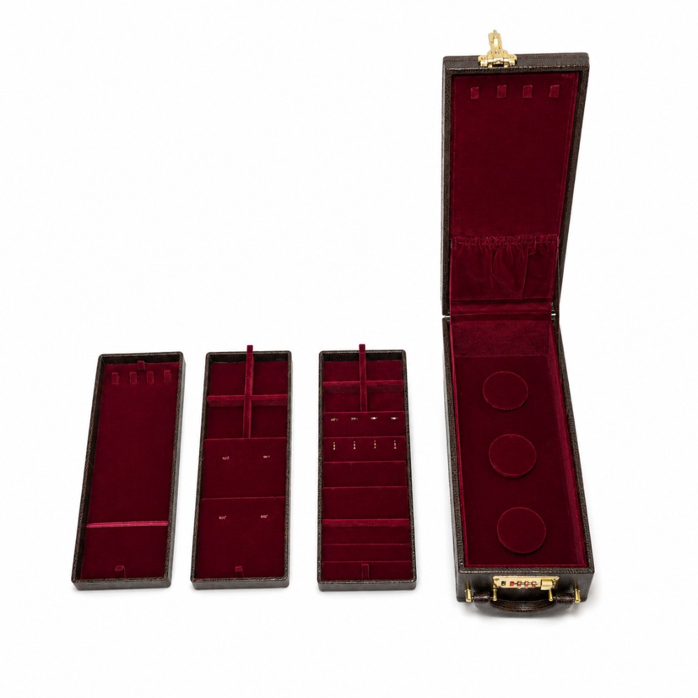 Luxury Leather Jewellery Box with Combination Lock, Removable Velvet Trays & Multi-Compartment Organizer for Rings, Earrings, Necklaces, Bangles, Watches & Accessories (30.48 × 12.95 × 10.16 cm)