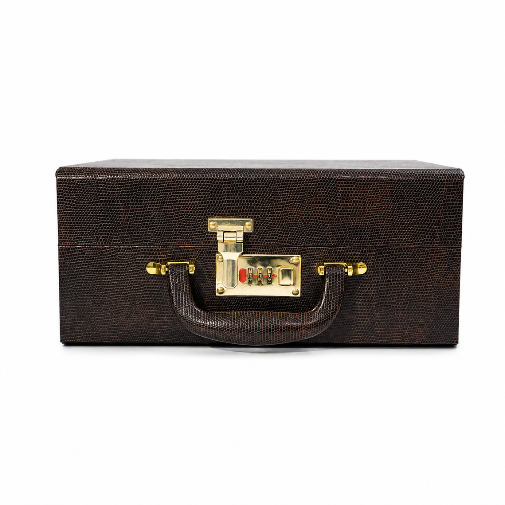 Luxury Brown Leather Jewellery Box with Combination Lock, Removable Velvet Trays & Multi-Compartment Organizer for Rings, Earrings, Necklaces, Bangles, Watches & Accessories (30.48 × 24.13 × 13.97 cm)