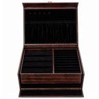 Luxury Brown Leather Jewellery Box with Combination Lock & Multi-Compartment Organizer (30.48 × 24.13 × 13.97 cm)