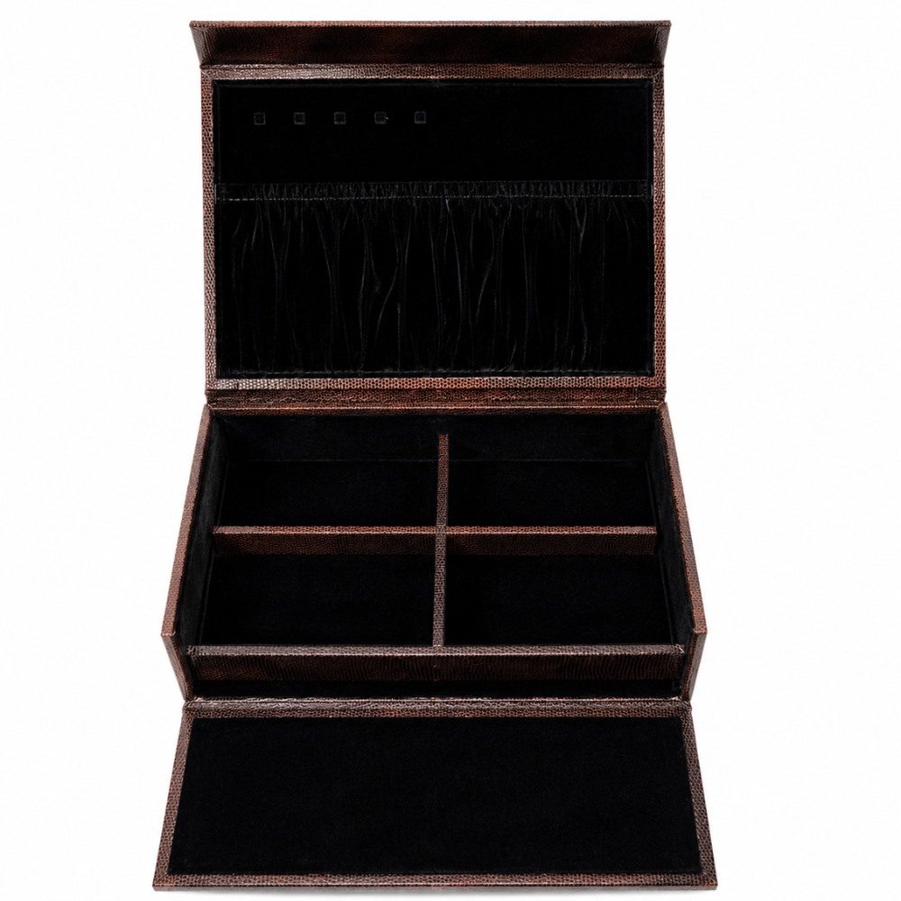 Luxury Brown Leather Jewellery Box with Combination Lock, Removable Velvet Trays & Multi-Compartment Organizer for Rings, Earrings, Necklaces, Bangles, Watches & Accessories (30.48 × 24.13 × 13.97 cm)