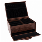 Luxury Brown Leather Jewellery Box with Combination Lock & Multi-Compartment Organizer (30.48 × 24.13 × 13.97 cm)