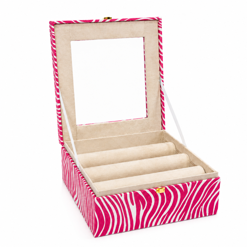 Luxury Bangle Storage Box with Mirror – Velvet Jewellery Organizer (30.48 × 30.48 × 12.70 cm)