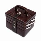 Luxury Brown Crocodile Leather Jewellery Vanity Box with Mirror & Multi-Layer Organizer (20.32 × 17.27 × 16.51 cm)