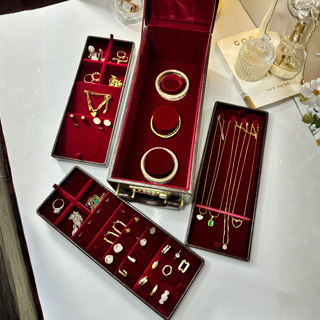 Luxury Leather Jewellery Box with Combination Lock & Multi-Compartment Organizer (30.48 × 12.95 × 10.16 cm)