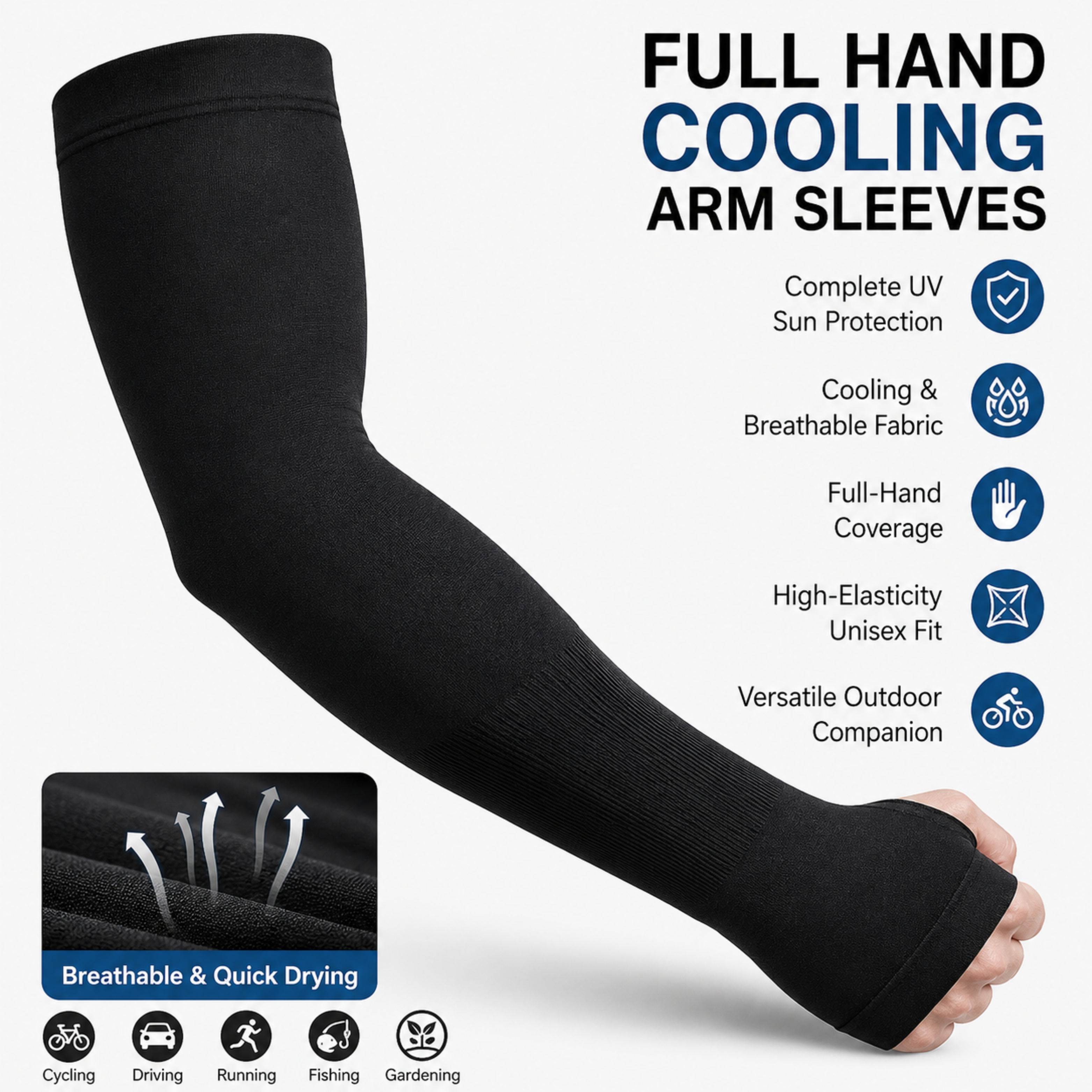 Full Hand Cooling Arm Sleeves for Men & Women | Lightweight & Breathable Gloves for Bike Riding, Cycling & Driving
