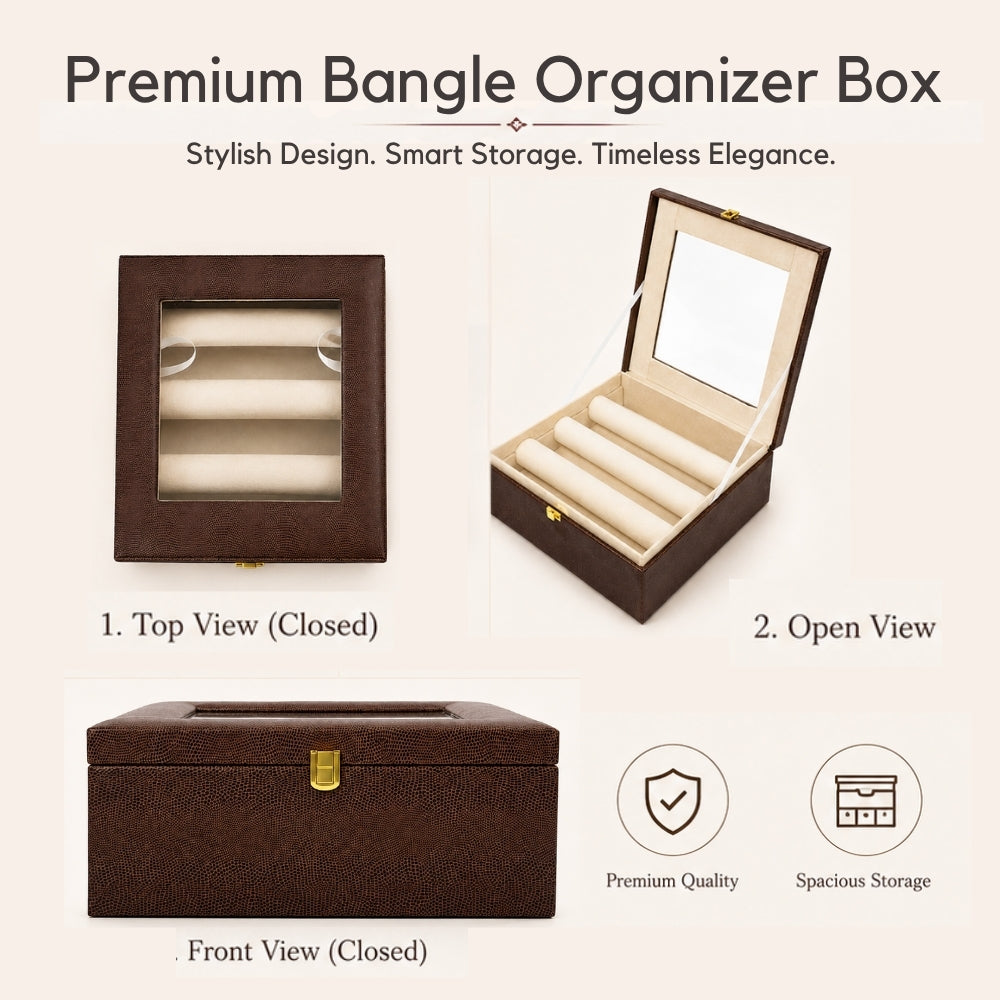 Luxury Bangle Storage Box with Mirror – Velvet Jewellery Organizer (30.48 × 30.48 × 12.70 cm)