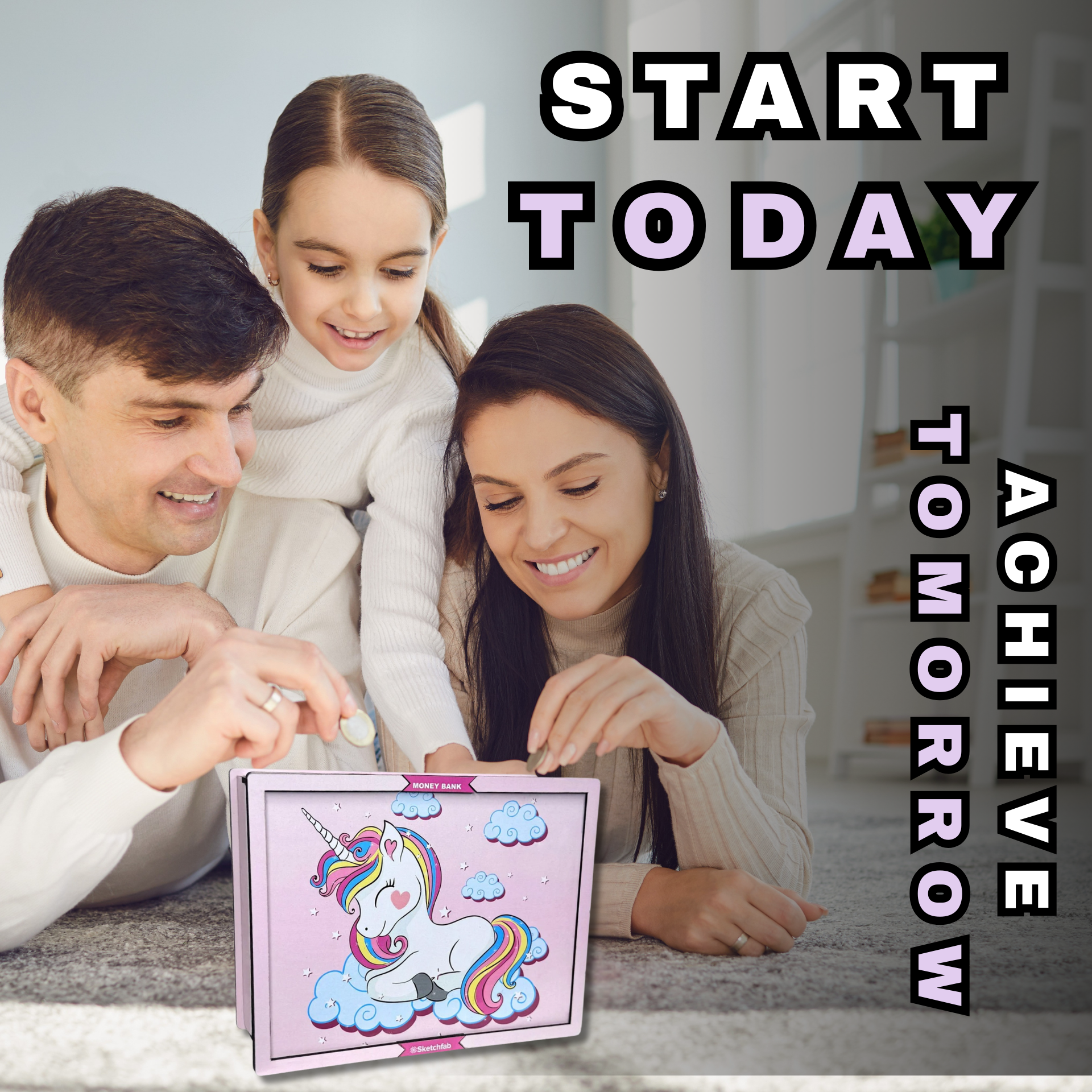 Pink Unicorn Money Saving Box for Adult 1L