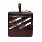 Luxury Brown Crocodile Leather Jewellery Vanity Box with Mirror & Multi-Layer Organizer (20.32 × 17.27 × 16.51 cm)