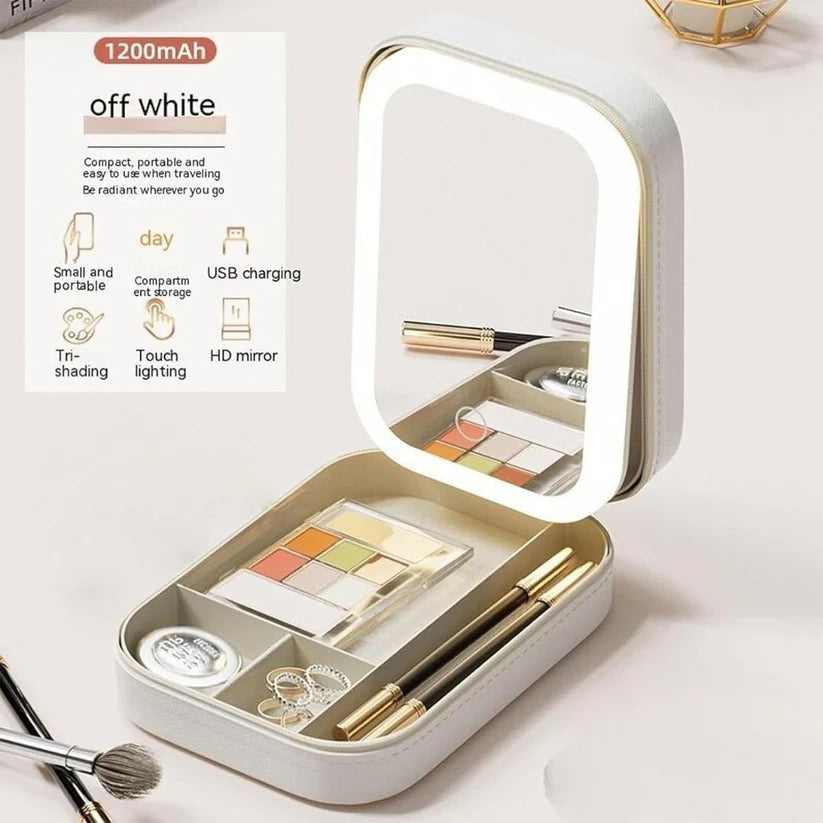 UPKIT Compact Makeup Vanity Box with LED Mirror | Portable Cosmetic Organizer with Touch Light | Travel-Friendly Beauty Storage Case