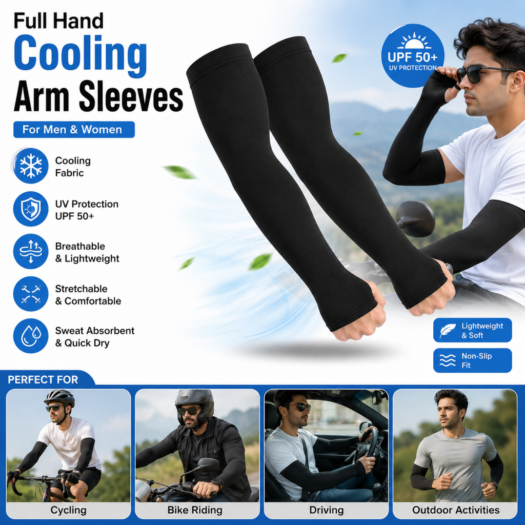 Full Hand Cooling Arm Sleeves for Men & Women | Lightweight & Breathable Gloves for Bike Riding, Cycling & Driving