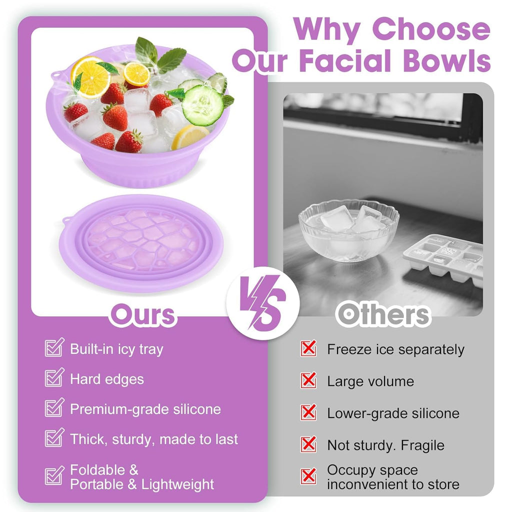 Collapsible Silicone Bowl with Built-in Icetray for Home Ice Water Facials | Portable Skincare - Facial Ice Therapy for Skin Tightening, Acne Relief & Anti-Inflammation