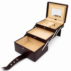 Luxury Brown Crocodile Leather Jewellery Vanity Box with Mirror & Multi-Layer Organizer (20.32 × 17.27 × 16.51 cm)