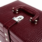 Luxury Cherry Red Crocodile Leather Jewellery Box with Mirror & Multi-Layer Organizer (25.91 × 18.29 × 18.54 cm)