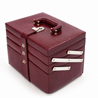 Luxury Cherry Red Crocodile Leather Jewellery Box with Mirror & Multi-Layer Organizer (25.91 × 18.29 × 18.54 cm)