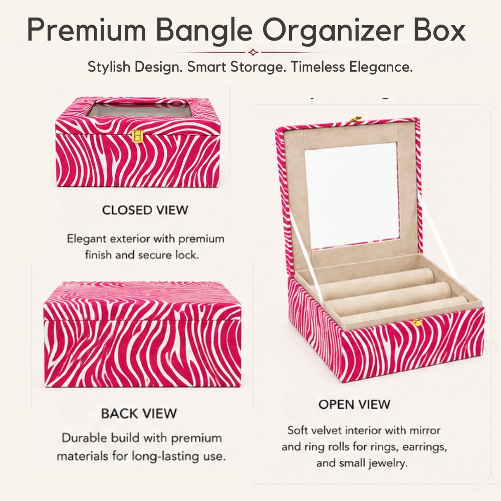 Luxury Bangle Storage Box with Mirror – Velvet Jewellery Organizer (30.48 × 30.48 × 12.70 cm)