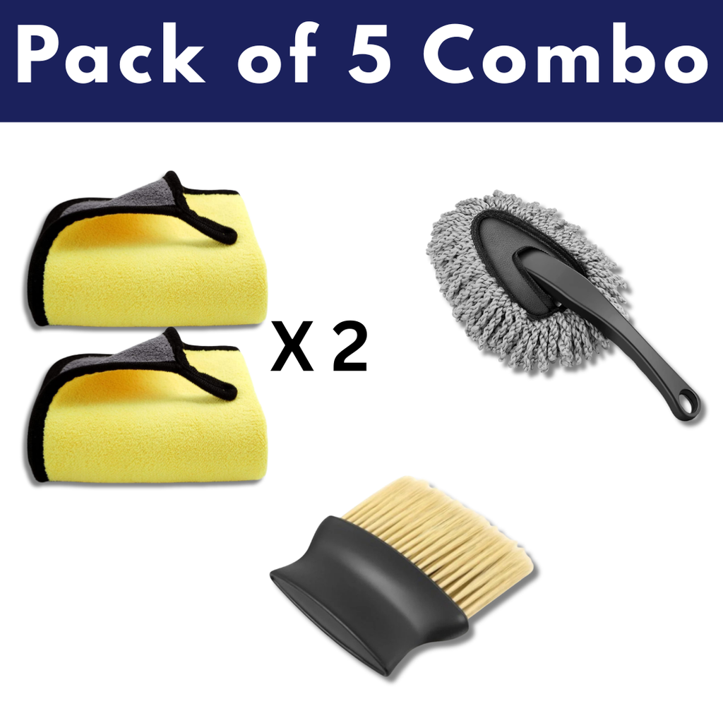 Pack of 3 - 2* Microfiber Cloth, 1 Mini Microfiber Duster, 1 Detailing Brush