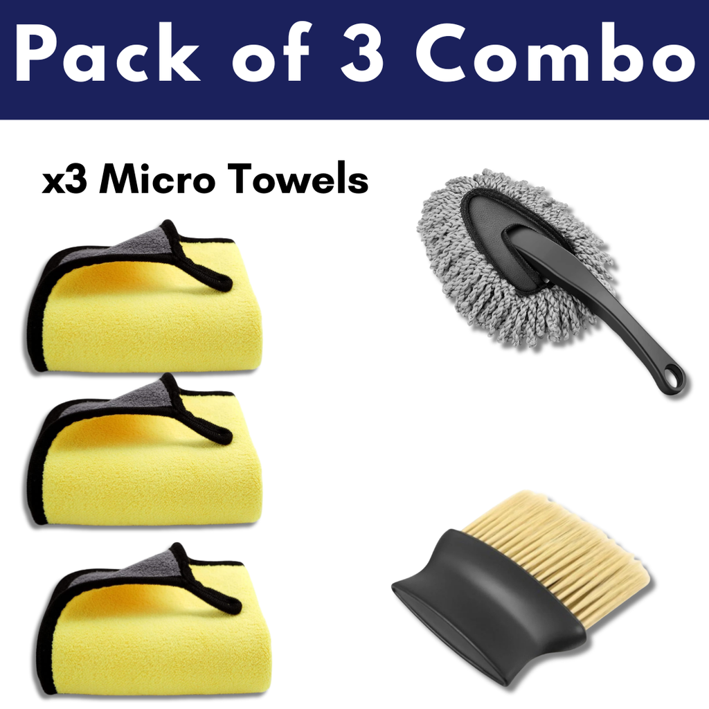 Pack of 3 - 3* Microfiber Cloth, 1 Mini Microfiber Duster, 1 Detailing Brush