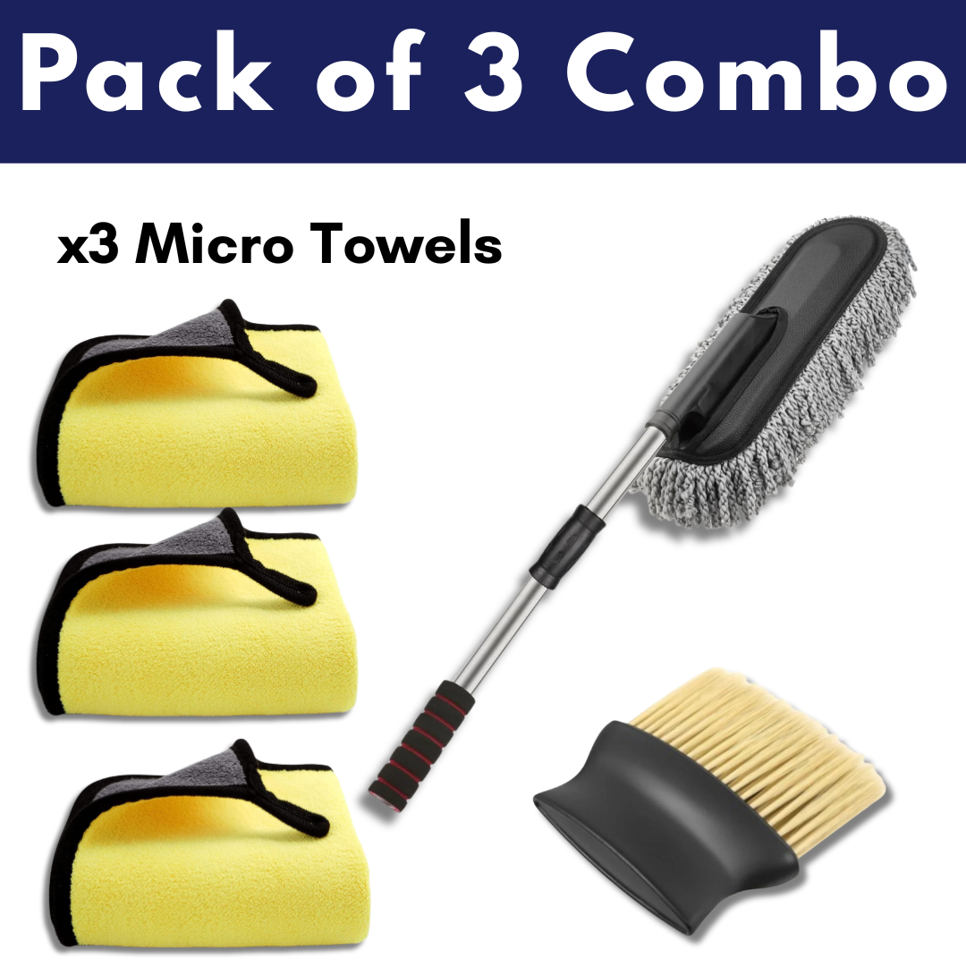 Pack of 3 - 3* Microfiber Cloth, 1 Microfiber Duster, 1 Detailing Brush