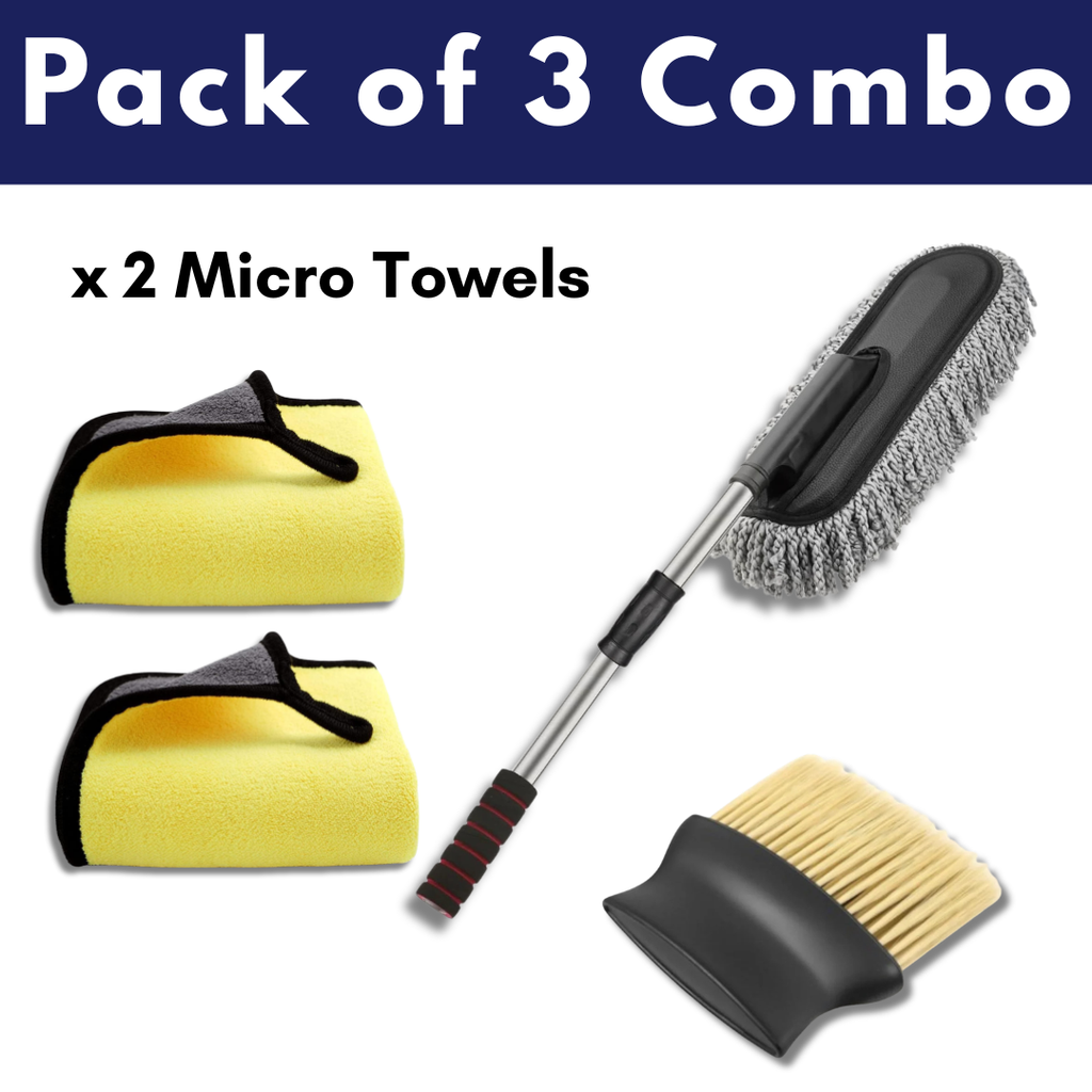 Pack of 3 - 2* Microfiber Cloth, 1 Microfiber Duster, 1 Detailing Brush