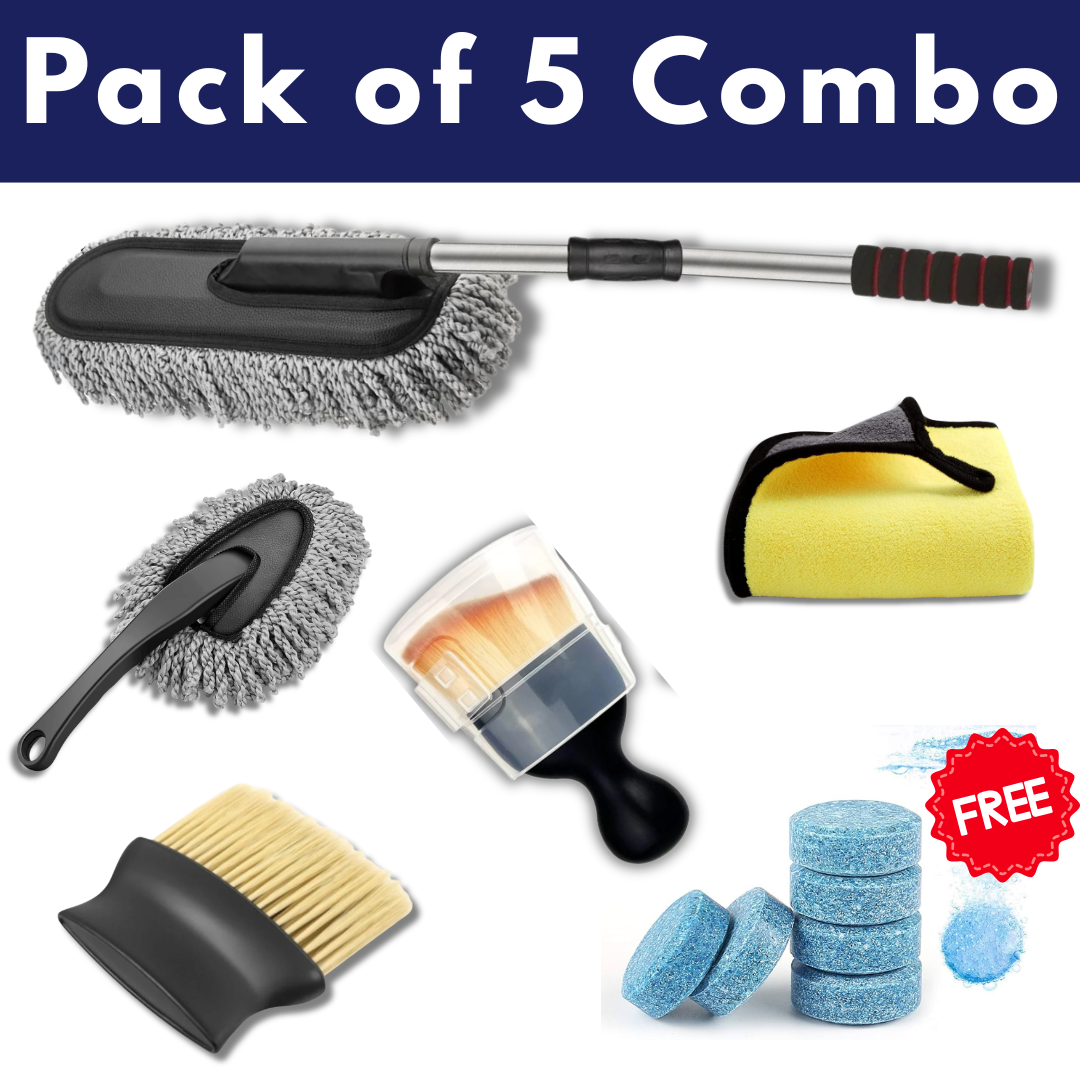 Pack of 5 - Free 5 Tablets, Microfiber Cloth, 1 Microfiber big Duster, 1 Microfiber mini Duster, 1 Detailing Brush