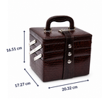 Luxury Brown Crocodile Leather Jewellery Vanity Box with Mirror & Multi-Layer Organizer (20.32 × 17.27 × 16.51 cm)
