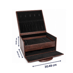 Luxury Brown Leather Jewellery Box with Combination Lock & Multi-Compartment Organizer (30.48 × 24.13 × 13.97 cm)