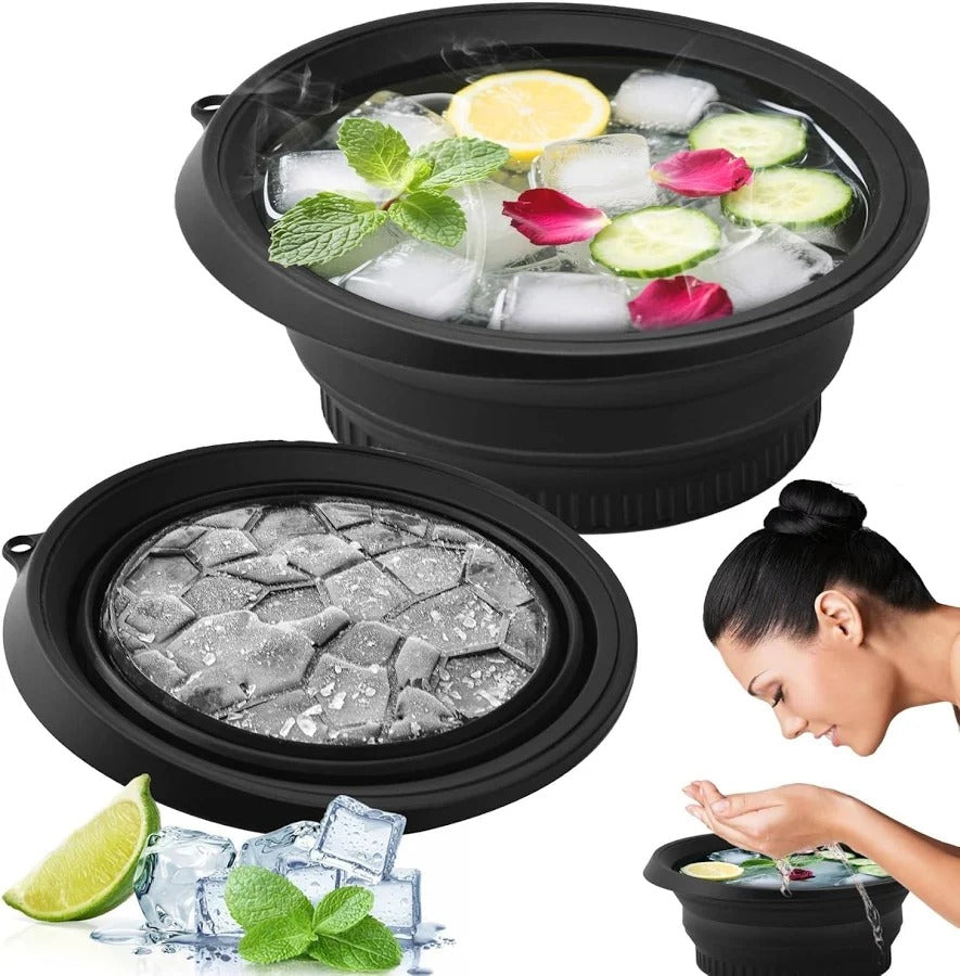 Collapsible Silicone Bowl with Built-in Icetray for Home Ice Water Facials | Portable Skincare - Facial Ice Therapy for Skin Tightening, Acne Relief & Anti-Inflammation
