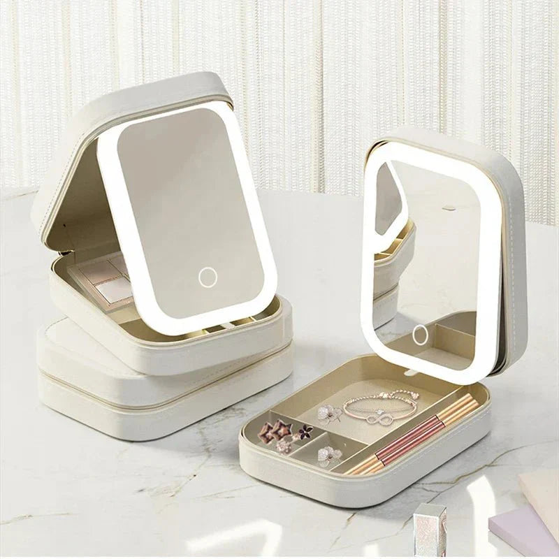 UPKIT Compact Makeup Vanity Box with LED Mirror | Portable Cosmetic Organizer with Touch Light | Travel-Friendly Beauty Storage Case