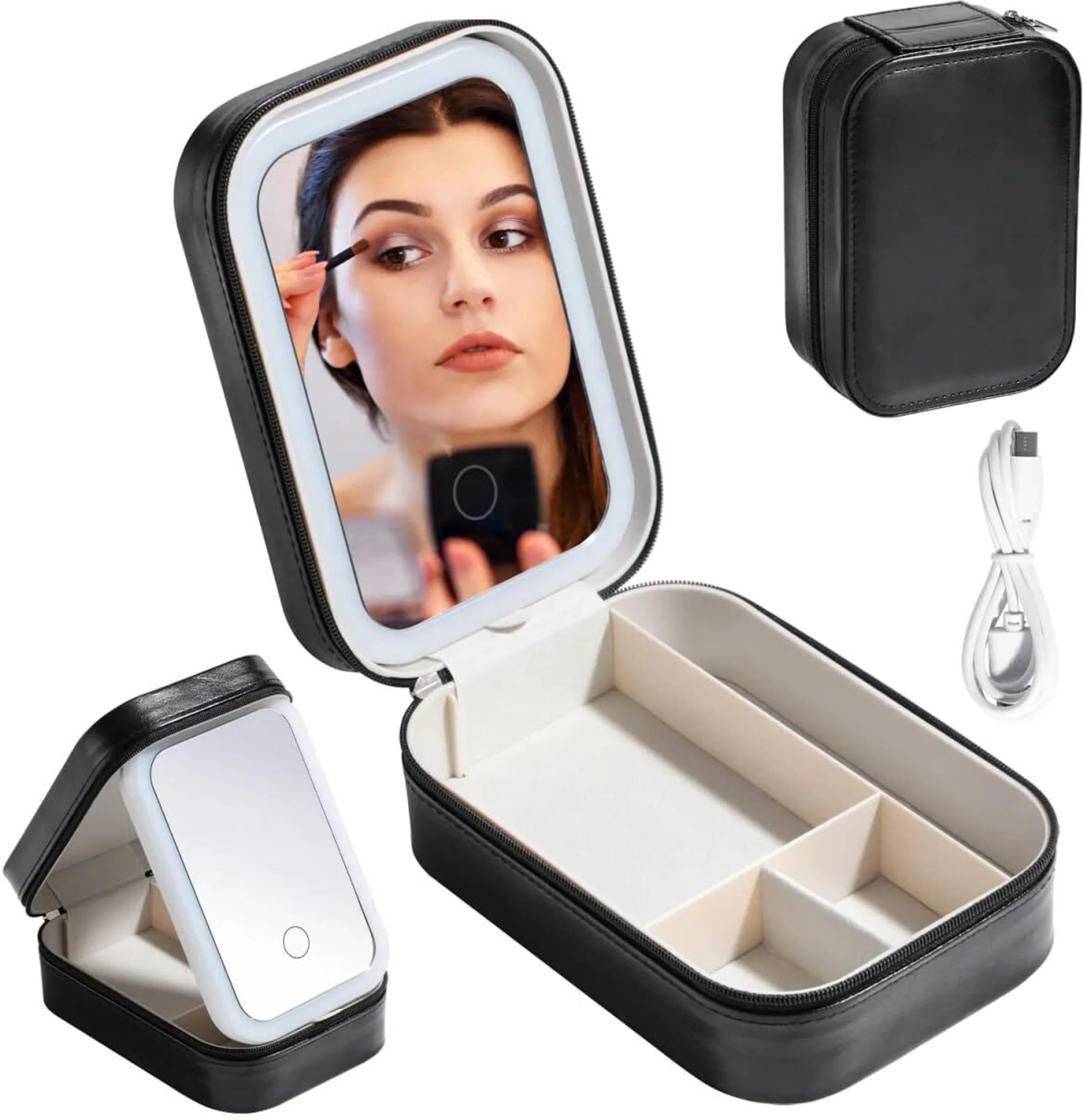 UPKIT Compact Makeup Vanity Box with LED Mirror | Portable Cosmetic Organizer with Touch Light | Travel-Friendly Beauty Storage Case